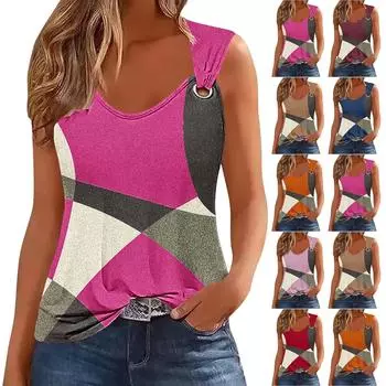 Женская майка с V-образным вырезом, базовые повседневные летние летние топы без рукавов с глубоким боковым вырезом и принтом для женщин S