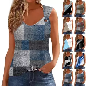 Женская майка с V-образным вырезом, базовые повседневные летние летние топы без рукавов с глубоким боковым вырезом и принтом для женщин S