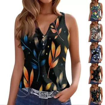 Женская майка с V-образным вырезом, базовые повседневные летние топы без рукавов с принтом для женщин L чёрный