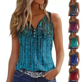 Женская майка с V-образным вырезом, базовые повседневные летние летние топы без рукавов с глубоким боковым вырезом и принтом для женщин L серый