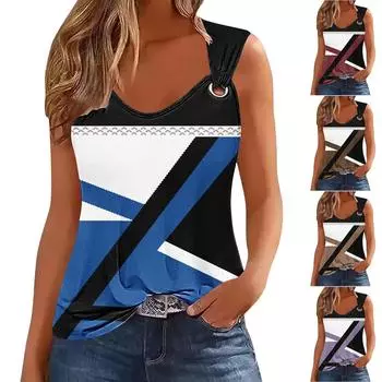 Женская майка с V-образным вырезом, базовые повседневные летние летние топы без рукавов с глубоким боковым вырезом и принтом для женщин L хаки