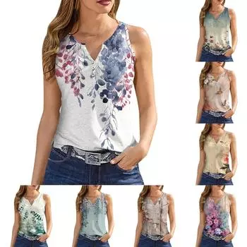Женская майка с V-образным вырезом, базовый повседневный принт, летние летние топы без рукавов с глубоким боковым вырезом для женщин XL бежевый