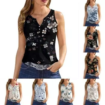 Женская майка с V-образным вырезом, базовый повседневный принт, летние летние топы без рукавов с глубоким боковым вырезом для женщин L синий