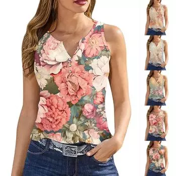 Женская майка с V-образным вырезом, базовый повседневный принт, летние летние топы без рукавов с глубоким боковым вырезом для женщин M зелёный