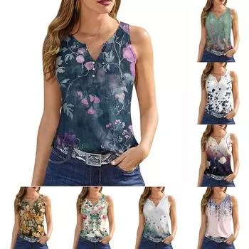 Женская майка с V-образным вырезом, базовый повседневный принт, летние летние топы без рукавов с глубоким боковым вырезом для женщин XL винный