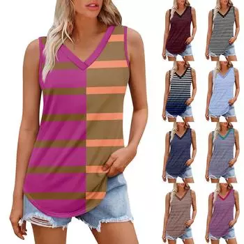 Женская майка с V-образным вырезом и принтом, повседневная майка, свободный крой, топы без рукавов, струящиеся L чёрный