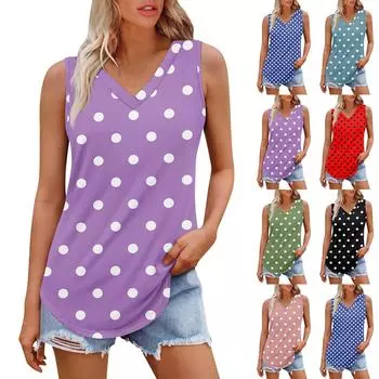 Женская майка с V-образным вырезом и принтом, повседневная майка, свободный крой, топы без рукавов, струящиеся L чёрный