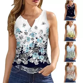 Женская майка с V-образным вырезом и базовым принтом, повседневная струящаяся летняя без рукавов, глубокий боковой вырез, женская облегающая нарядная майка XXL синий