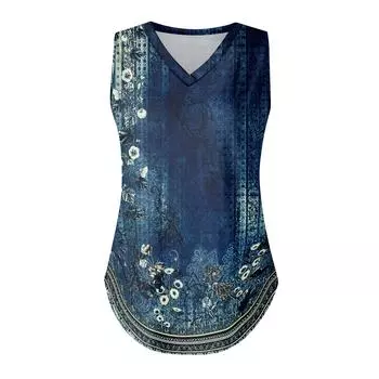 Женская майка с V-образным вырезом и принтом, повседневная майка, свободный крой, топы без рукавов, струящиеся S зелёный