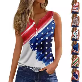 Женская майка с V-образным вырезом, повседневный летний топ без рукавов с базовым принтом M синий