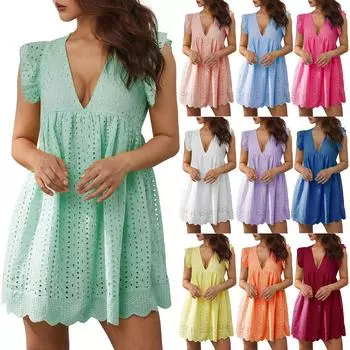 Женская майка с вырезом и рюшами и карманами, летнее однотонное платье Хакама с v-образным вырезом XXL