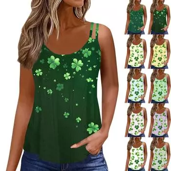 Женская майка с вырезом R Neck, базовая однотонная повседневная струящаяся летняя безрукавка с глубокими боковыми вырезами для женщин St. Патрика L