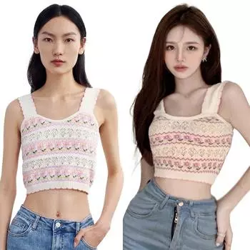 Женская майка с вырезом, тонкая, милая, трикотажная, без рукавов, в стиле ретро