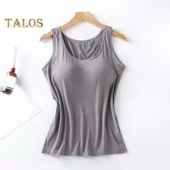 Женская майка со встроенным бюстгальтером-полкой, повседневная майка с широкими бретелями, летняя базовая майка для занятий йогой с подкладкой XXL чёрный