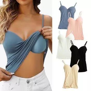 Женская майка со встроенным бюстгальтером, регулируемые бретельки-спагетти, повседневные майки без рукавов под одеждой для занятий йогой M чёрный