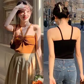 Женская майка тонкая сексуальная модная трикотажная без рукавов однотонная