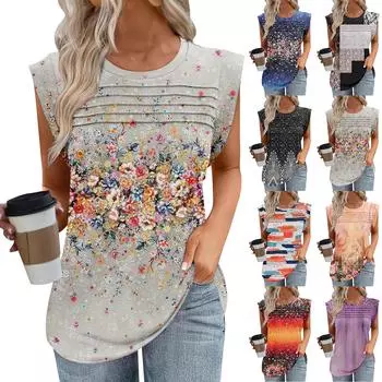 Женская майка-топ, летняя, нарядная, повседневная, свободного кроя, плиссированные рубашки, футболки с короткими рукавами XXL