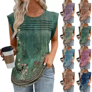 Женская майка-топ, летняя, нарядная, повседневная, свободного кроя, плиссированные рубашки, футболки с короткими рукавами S синий