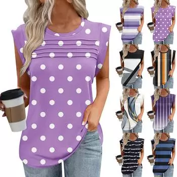 Женская майка-топ, летняя, нарядная, повседневная, свободного кроя, плиссированные рубашки, футболки с короткими рукавами XXL фиолетовый