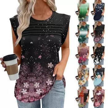 Женская майка-топ, летняя, нарядная, повседневная, свободного кроя, плиссированные рубашки, футболки с короткими рукавами XL