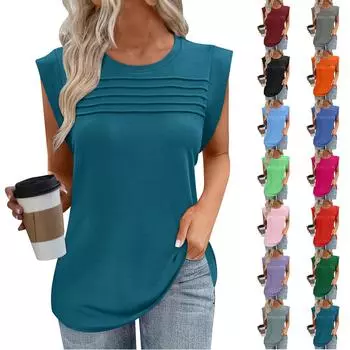 Женская майка-топ, летняя, нарядная, повседневная, свободного кроя, плиссированные рубашки, футболки с короткими рукавами XL чёрный