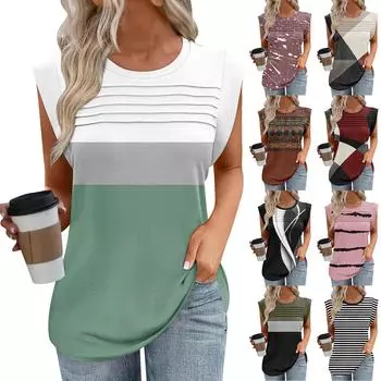 Женская майка-топ, летняя, нарядная, повседневная, свободного кроя, плиссированные рубашки, футболки с короткими рукавами M белый