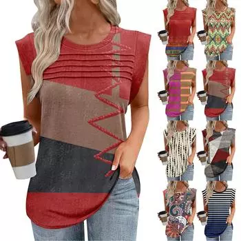 Женская майка-топ, летняя, нарядная, повседневная, свободного кроя, плиссированные рубашки, футболки с короткими рукавами L