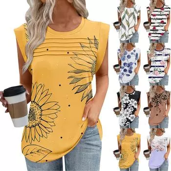 Женская майка-топ, летняя, нарядная, повседневная, свободного кроя, плиссированные рубашки, футболки с короткими рукавами L зелёный