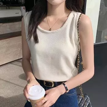 Женская майка-топ, летняя, свободная, однотонная, без рукавов S белый