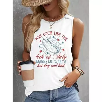 Женская майка в винтажном стиле с принтом хот-дога, уличная мода, женская футболка без рукавов, летняя повседневная женская майка S