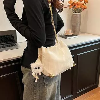 Женская маленькая фактурная сумка-ведро через плечо, стильная цепочка, дорожная сумка для отдыха и путешествий, популярная