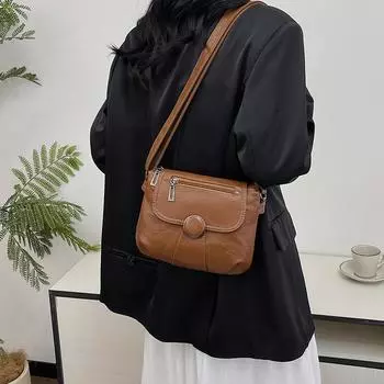 Женская маленькая квадратная сумка через плечо из мягкой кожи с отделениями для мамы чёрный