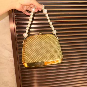 Женская маленькая квадратная сумка Niche Design, высококачественный жемчужный клатч на запястье для ужина знаменитостей из акрила серебряный