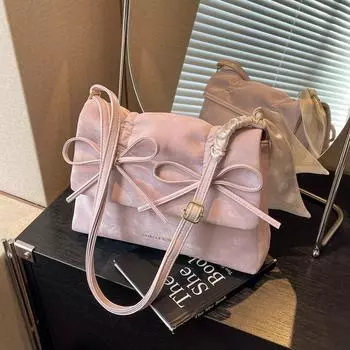 Женская маленькая квадратная сумка с бантом розовый