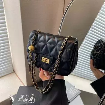 Женская маленькая квадратная сумка с ромбовидной цепочкой, модная сумка через плечо коричневый