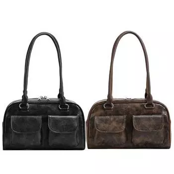 Женская маленькая повседневная сумка с двойным карманом, стильные сумки из искусственной кожи под мышками, однотонная простая дорожная сумка, большая вместительная ретро-сумка чёрный