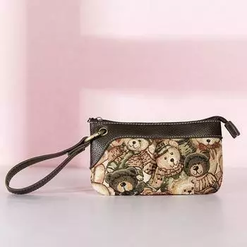 Женская маленькая ручная сумка с медведем, парусиновая сумка, милый мультяшный кошелек для монет, сумка для мобильного телефона для отдыха, женский длинный кошелек синий