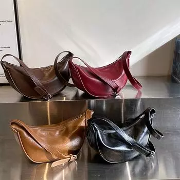 Женская маленькая сумка через плечо из искусственной кожи, сумка в форме полумесяца, шикарная сумка на плечо, универсальная сумка-портфель, сумка-хобо, ежедневный кошелек для свиданий коричневый