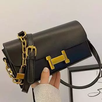 Женская маленькая сумка через плечо в стиле ретро, модная сумка через плечо из искусственной кожи с цепочкой для повседневного использования чёрный