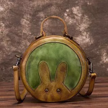 Женская маленькая сумка Johnature Girl из натуральной кожи в стиле кролика, круглые сумки на плечо из коровьей кожи в стиле ретро, милые женские сумки