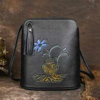 Женская маленькая сумка Johnature из натуральной кожи, повседневные универсальные сумки на плечо и через плечо с кисточками, ручная роспись