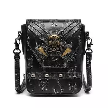 Женская маленькая сумка Johnature в стиле панк ретро, универсальные мото и байкерские модные черные сумки на плечо и через плечо с заклепками чёрный