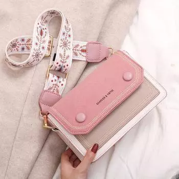 Женская маленькая сумка, модная женская сумка через плечо контрастного цвета с регулируемым телескопическим ремнем 21x10x14 чёрный