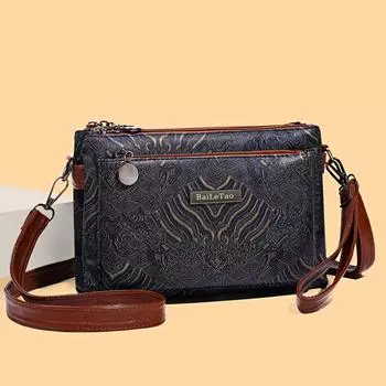 Женская маленькая сумка, мягкая кожаная сумка через плечо, многослойная сумка, сумка для мамы, маленькая квадратная сумка чёрный