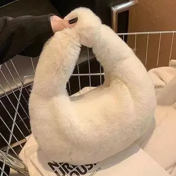 Женская маленькая сумка-полумесяц, роскошные теплые плюшевые сумки на запястье для женщин, модный меховой клатч с короткой ручкой, милые дамские кошельки для монет