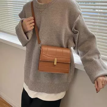 Женская маленькая сумка с простой текстурой, осенне-зимняя новая модная сумка на одно плечо для отдыха, популярная сумка-мессенджер в стиле ретро