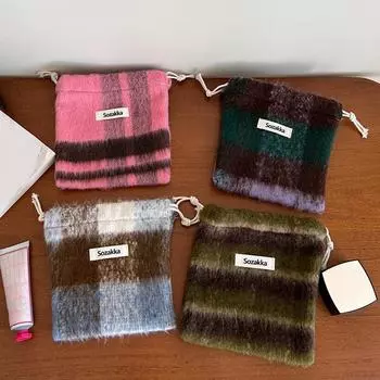 Женская маленькая тканевая сумка для хранения твидовая сумка для ручной клади косметичка сумка для помады косметичка на шнурке разноцветная