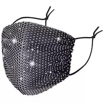 Женская марлевая маска со стразами, уличная регулируемая маска, моющаяся многоразовая маска с кристаллами и ювелирными изделиями Black
