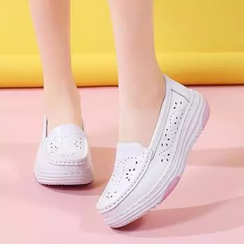 Женская массажная стелька из натуральной кожи, полые дышащие противоскользящие качели, рабочая обувь для медсестры на платформе 41