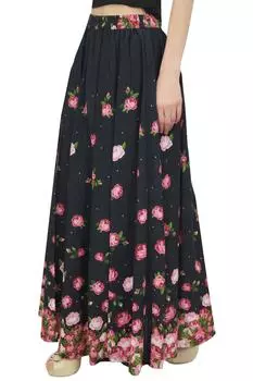 Женская макси-юбка Bimba с эластичной резинкой на талии, черные хлопковые юбки с цветочным принтом-L Small чёрный